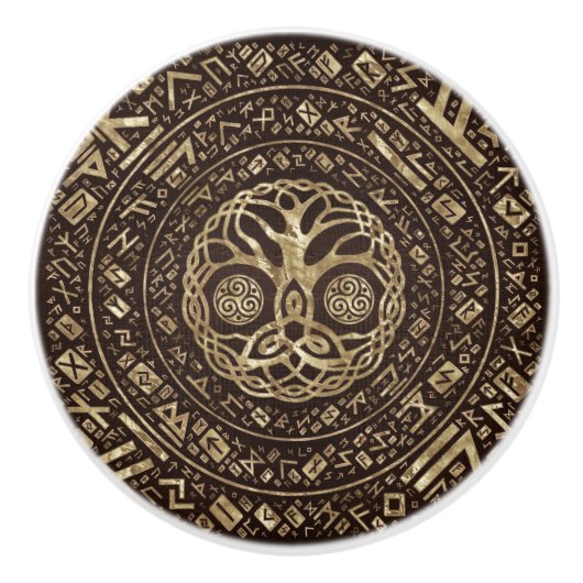 Levensboom - Yggdrasil met Trinity Knot Keramische Knop (Voorkant)