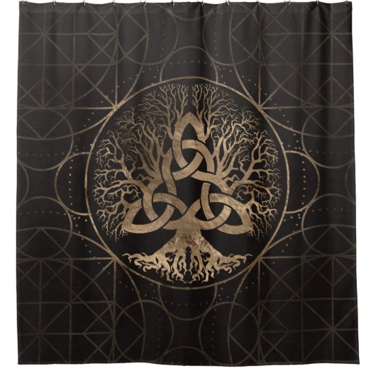 Levensboom - Yggdrasil met Triquetra Douchegordijn (Voorkant)