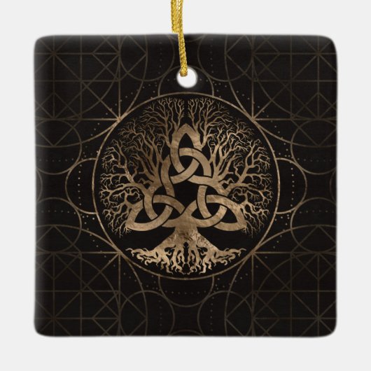 Levensboom - Yggdrasil met Triquetra Keramisch Ornament (Voorkant)