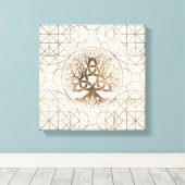 Levensboom - Yggdrasil met Triquetra Pastel Gold Canvas Afdruk (Insitu (Houten vloer))