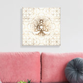 Levensboom - Yggdrasil met Triquetra Pastel Gold Canvas Afdruk (Insitu (Woonkamer))