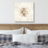 Levensboom - Yggdrasil met Triquetra Pastel Gold Canvas Afdruk (Insitu (Slaapkamer))