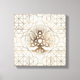 Levensboom - Yggdrasil met Triquetra Pastel Gold Canvas Afdruk