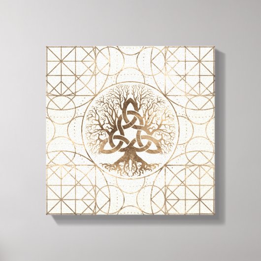 Levensboom - Yggdrasil met Triquetra Pastel Gold Canvas Afdruk (Voorkant)