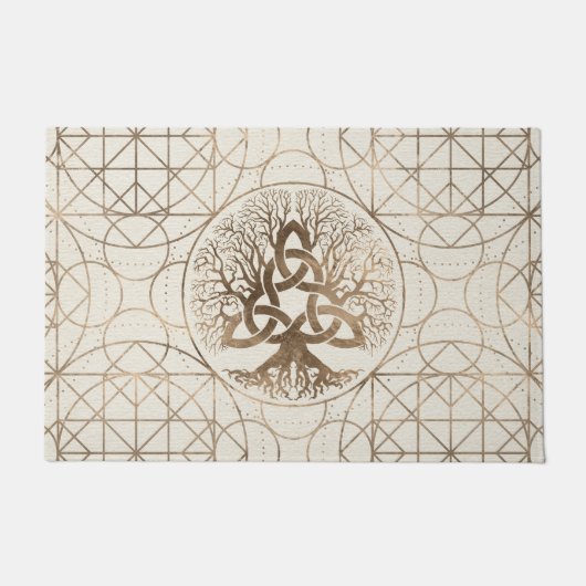 Levensboom - Yggdrasil met Triquetra Pastel Gold Deurmat (Voorkant)