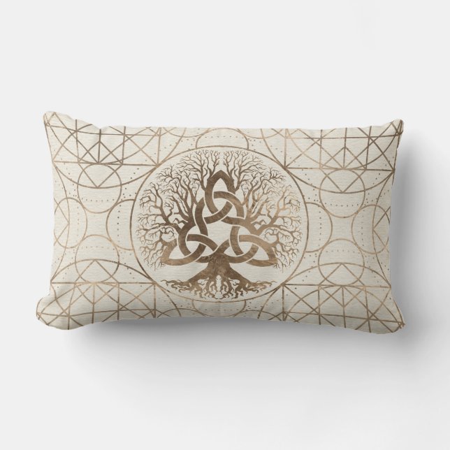 Levensboom - Yggdrasil met Triquetra Pastel Gold Kussen (Voorkant)