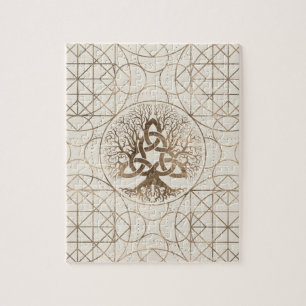 Levensboom - Yggdrasil met Triquetra Pastel Gold Legpuzzel