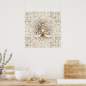 Levensboom - Yggdrasil met Triquetra Pastel Gold Poster (Keuken)