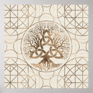 Levensboom - Yggdrasil met Triquetra Pastel Gold Poster