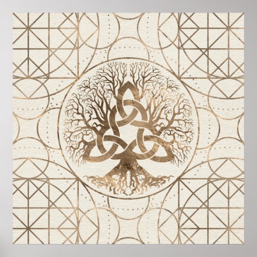 Levensboom - Yggdrasil met Triquetra Pastel Gold Poster (Voorkant)