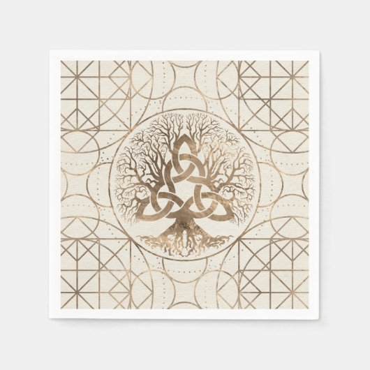 Levensboom - Yggdrasil met Triquetra Pastel Gold Servet (Voorkant)
