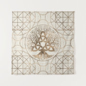 Levensboom - Yggdrasil met Triquetra Pastel Gold Wandkleed (Voorkant)