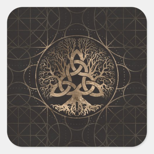 Levensboom - Yggdrasil met Triquetra Vierkante Sticker (Voorkant)