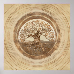 Levensboom - Yggdrasil Pastel Gold Poster