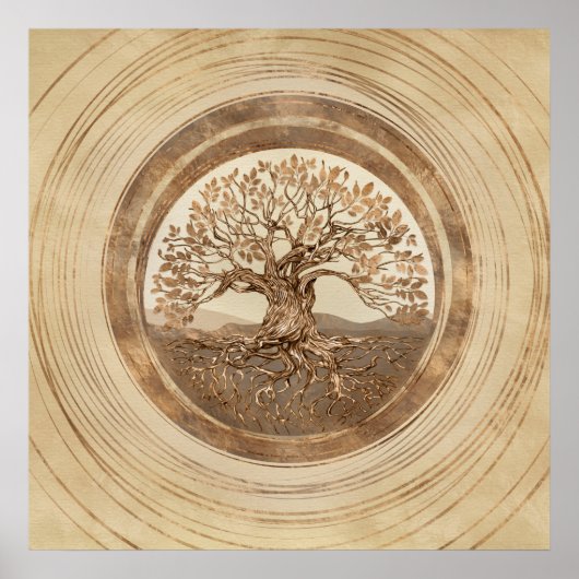 Levensboom - Yggdrasil Pastel Gold Poster (Voorkant)