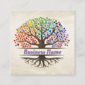 Levensboom - Yggdrasil - Regenboogbladeren Vierkante Visitekaartje (Voorkant)