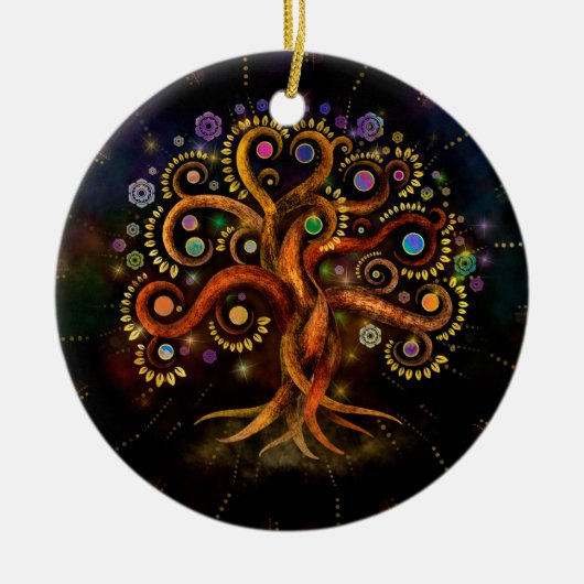 Levensboom - Yggdrasil - Regenboogwervelkolom Keramisch Ornament (Voorkant)