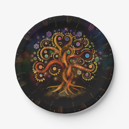 Levensboom - Yggdrasil - Regenboogwervelkolom Papieren Bordje (Voorkant)