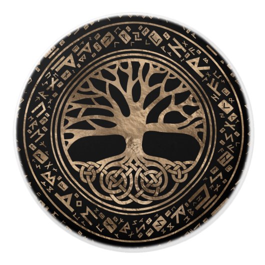 Levensboom - Yggdrasil Runic Pattern Keramische Knop (Voorkant)