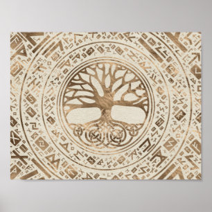 Levensboom - Yggdrasil Runic Pattern Poster