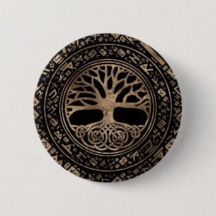 Levensboom - Yggdrasil Runic Pattern Ronde Button 5,7 Cm