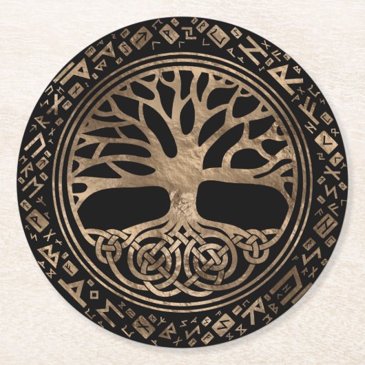 Levensboom - Yggdrasil Runic Pattern Ronde Kartonnen Onderzetter (Voorkant)