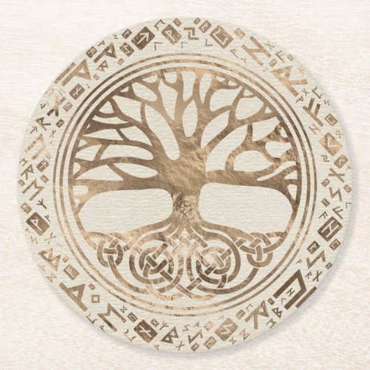 Levensboom - Yggdrasil Runic Pattern Ronde Kartonnen Onderzetter (Voorkant)