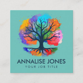 Levensboom - Yggdrasil - Waterverf inkt Vierkante Visitekaartje