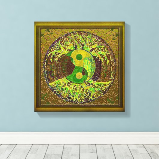 Levensboom Yin Yang Gold Canvas Afdruk (Insitu (Houten vloer))