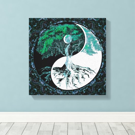 Levensboom Yin Yang maanlicht nacht Canvas Afdruk (Insitu (Houten vloer))