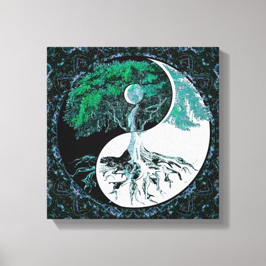 Levensboom Yin Yang maanlicht nacht Canvas Afdruk (Voorkant)