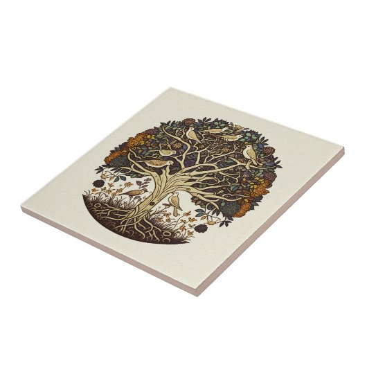 Levensboom, zangvogels tegeltje (Zijkant)