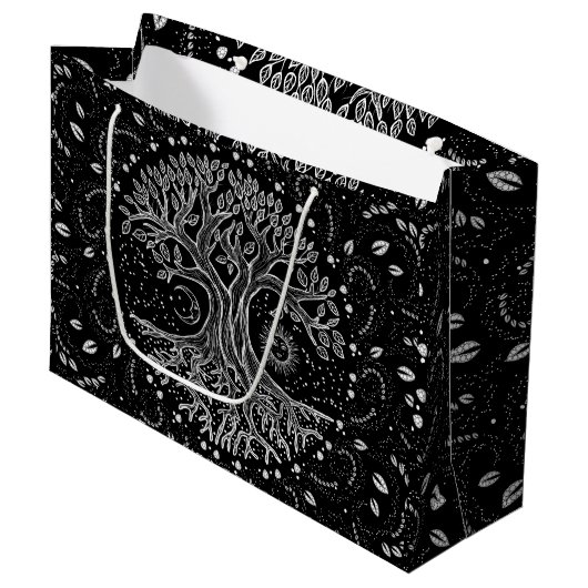 Levensboom - zwart-wit groot cadeauzakje (Voorkant Gekanteld)
