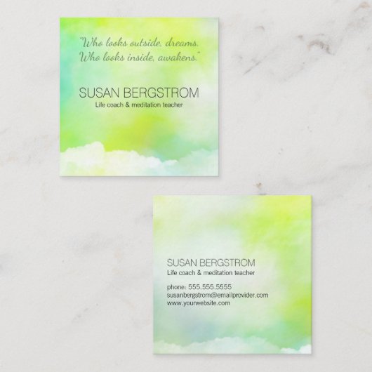 Levenscoach, massagetherapeut, meditatiereeres vierkante visitekaartje (Voorkant / Achterkant)