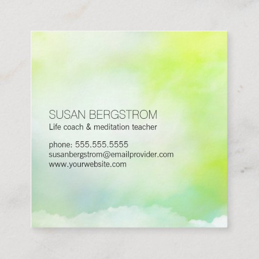 Levenscoach, massagetherapeut, meditatiereeres vierkante visitekaartje (Achterkant)