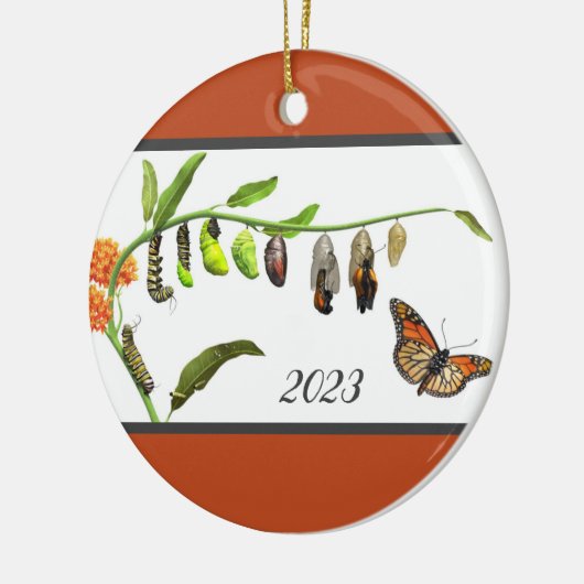 Levenscyclus van kerstmonboogvlinder keramisch ornament (Links)