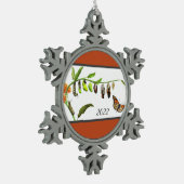 Levenscyclus van kerstmonboogvlinder tin sneeuwvlok ornament (Links)