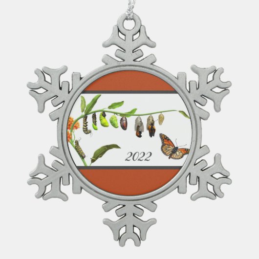 Levenscyclus van kerstmonboogvlinder tin sneeuwvlok ornament (Voorkant)