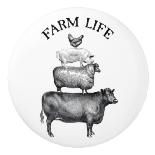 Levensdieren in boerderij keramische knop (Voorkant)