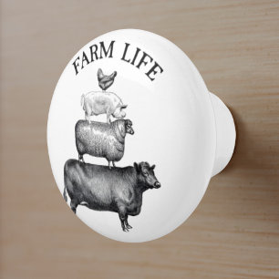Levensdieren in boerderij keramische knop