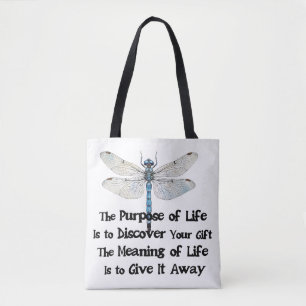 Levensdoel citaat talent missie libel insect tote bag