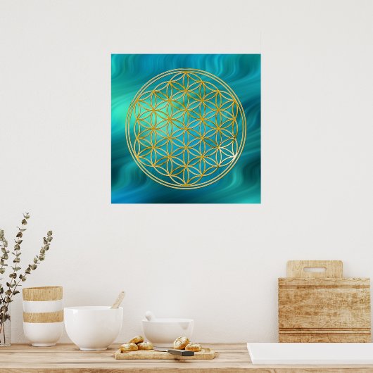 LEVENSDUUR | goud, blauwgolven Poster (Keuken)