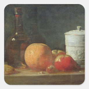 Levensduur met fruit- en wijnflesjes vierkante sticker