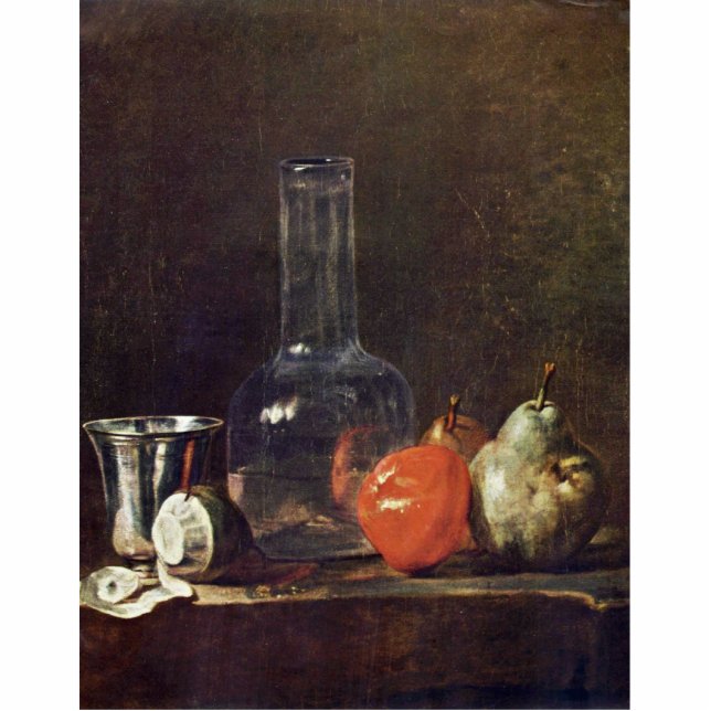 Levensduur met glazen kolf en fruit, van Chardin Staand Fotobeeldje (Voorkant)