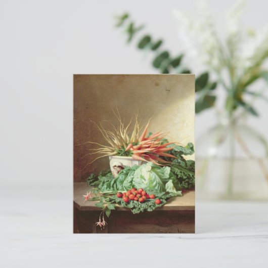 Levensduur van aardbeien, wortelen en kool briefkaart (Staand voorkant)