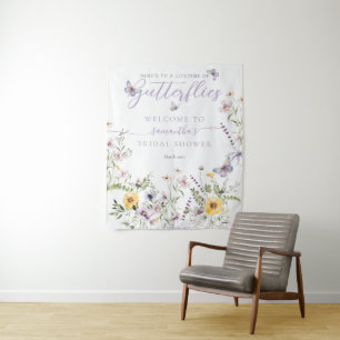 Levensduur van Butterflay Paarse Bloemen Vrijgezel Wandkleed