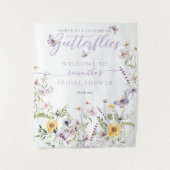 Levensduur van Butterflay Paarse Bloemen Vrijgezel Wandkleed (Voorkant)