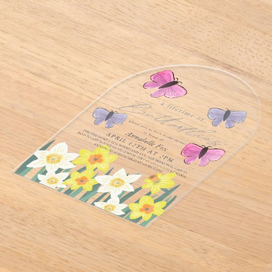 Levensduur van Butterflies Daffodils Vrijgezellenf Acryl Uitnodigingen (Laagn)