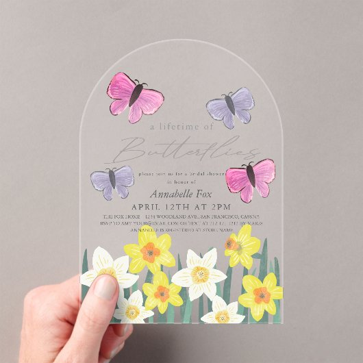 Levensduur van Butterflies Daffodils Vrijgezellenf Acryl Uitnodigingen (Insitu (Draagbaar))