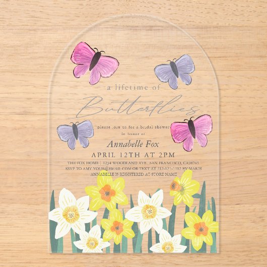 Levensduur van Butterflies Daffodils Vrijgezellenf Acryl Uitnodigingen (Voorkant)